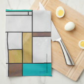 Mondrian Brown Yellow Blauwgroen Print Theedoek (Quarter Fold)