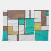 Mondrian Brown Yellow Blauwgroen Print Theedoek (Horizontaal)