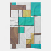 Mondrian Brown Yellow Blauwgroen Print Theedoek (Verticaal)