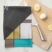 Mondrian Brown Yellow Blauwgroen Print Theedoek (Quarter Fold)