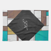 Mondrian Brown Yellow Blauwgroen Print Theedoek (Horizontaal)