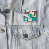 Mondrian Brown Yellow Blauwgroen Print Vierkante Button 5,1 Cm (In situ)