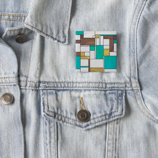 Mondrian Brown Yellow Blauwgroen Print Vierkante Button 5,1 Cm (In situ)