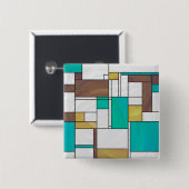 Mondrian Brown Yellow Blauwgroen Print Vierkante Button 5,1 Cm (Voorkant /achterkant)