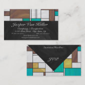 Mondrian Brown Yellow Blauwgroen Print Visitekaartje (Voorkant / Achterkant)