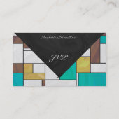 Mondrian Brown Yellow Blauwgroen Print Visitekaartje (Achterkant)
