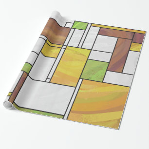 Mondrian Brown Yellow Green Print Cadeaupapier