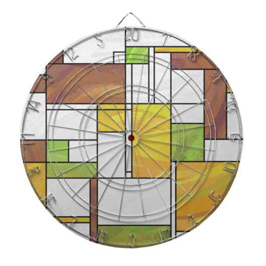 Mondrian Brown Yellow Green Print Dartbord (Voorkant)