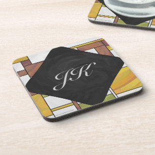 Mondrian Brown Yellow Green Print Drankjes Onderzetter