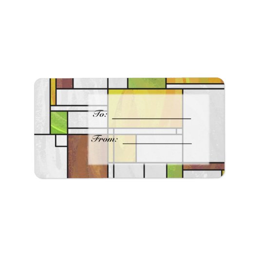 Mondrian Brown Yellow Green Print Etiket (Voorkant)