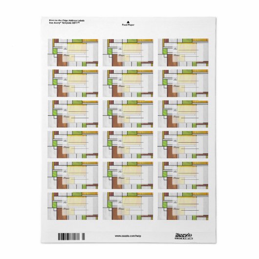 Mondrian Brown Yellow Green Print Etiket (Full Sheet)