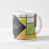 Mondrian Brown Yellow Green Print Grote Koffiekop (Voorkant rechts)