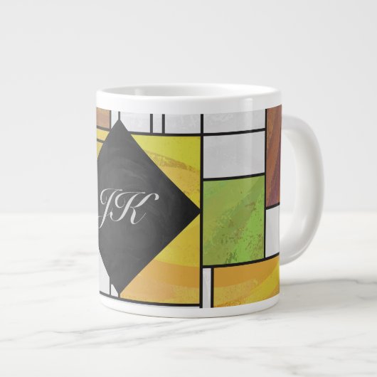 Mondrian Brown Yellow Green Print Grote Koffiekop (Voorkant rechts)