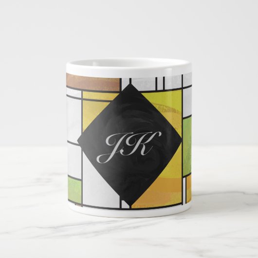 Mondrian Brown Yellow Green Print Grote Koffiekop (Voorkant)