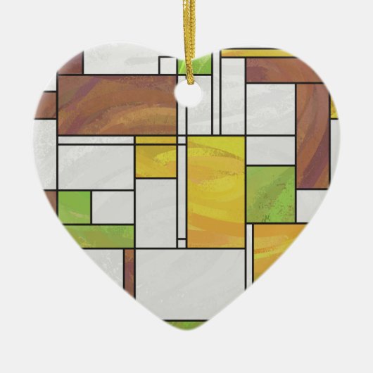 Mondrian Brown Yellow Green Print Keramisch Ornament (Voorkant)