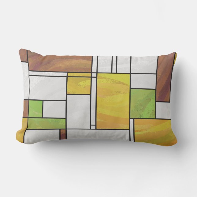 Mondrian Brown Yellow Green Print Kussen (Voorkant)