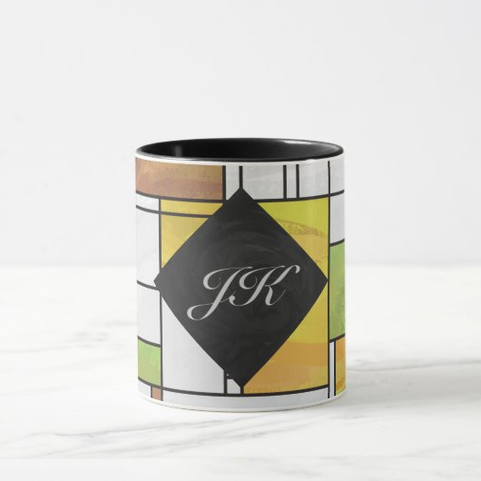 Mondrian Brown Yellow Green Print Mok (Midden)