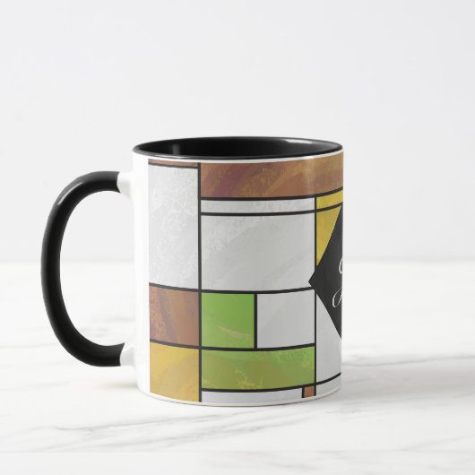 Mondrian Brown Yellow Green Print Mok (Links)