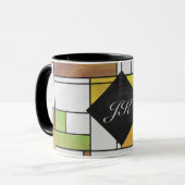 Mondrian Brown Yellow Green Print Mok (Voorkant links)