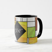 Mondrian Brown Yellow Green Print Mok (Voorkant rechts)