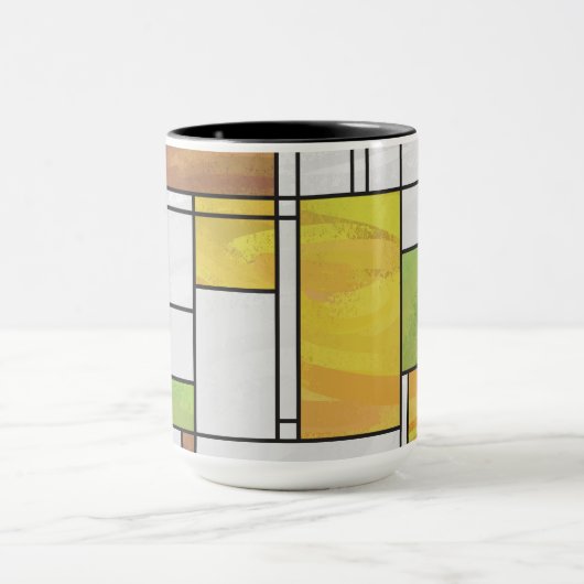 Mondrian Brown Yellow Green Print Mok (Midden)