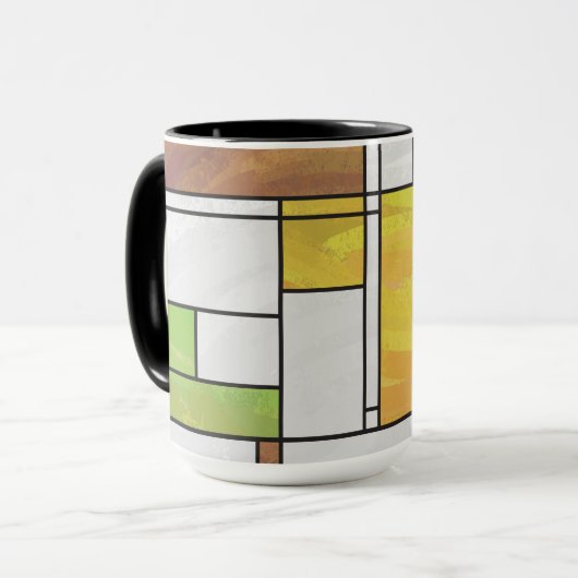 Mondrian Brown Yellow Green Print Mok (Voorkant links)