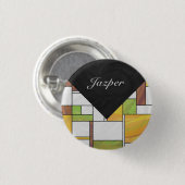 Mondrian Brown Yellow Green Print Ronde Button 3,2 Cm (Voorkant /achterkant)