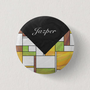 Mondrian Brown Yellow Green Print Ronde Button 3,2 Cm