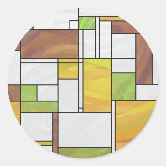 Mondrian Brown Yellow Green Print Ronde Sticker (Voorkant)