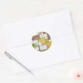 Mondrian Brown Yellow Green Print Ronde Sticker (Envelop)
