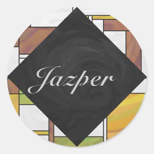 Mondrian Brown Yellow Green Print Ronde Sticker (Voorkant)