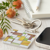 Mondrian Brown Yellow Green Print Sleutelhanger (Voorkant Rechts)