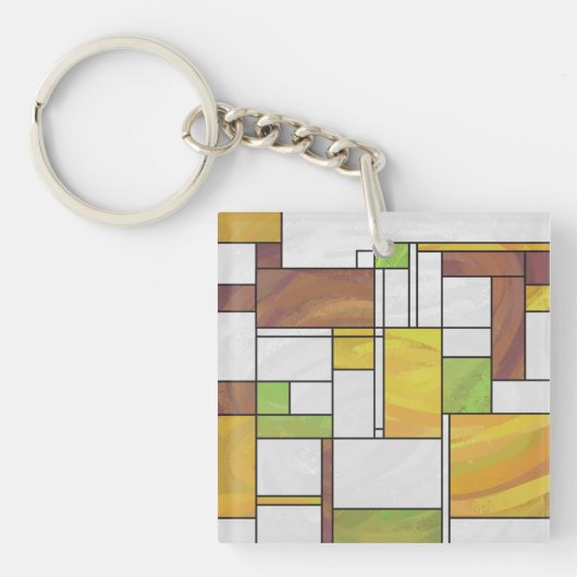 Mondrian Brown Yellow Green Print Sleutelhanger (Voorkant)