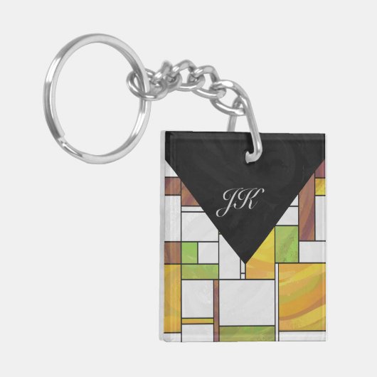 Mondrian Brown Yellow Green Print Sleutelhanger (Voorkant Links)