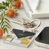 Mondrian Brown Yellow Green Print Sleutelhanger (Voorkant Rechts)