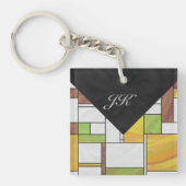 Mondrian Brown Yellow Green Print Sleutelhanger (Voorkant)