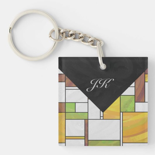Mondrian Brown Yellow Green Print Sleutelhanger (Voorkant)