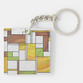 Mondrian Brown Yellow Green Print Sleutelhanger (Achterkant)