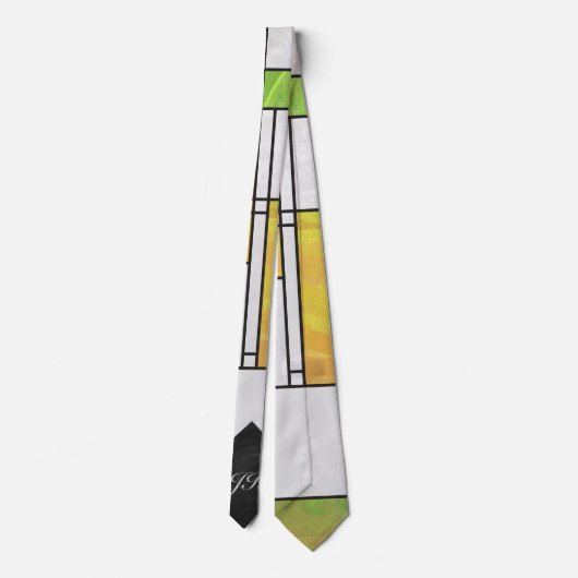 Mondrian Brown Yellow Green Print Stropdas (Achterkant)