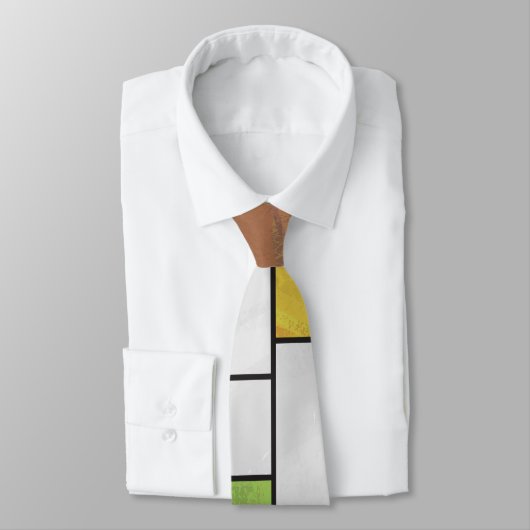 Mondrian Brown Yellow Green Print Stropdas (Gebonden)