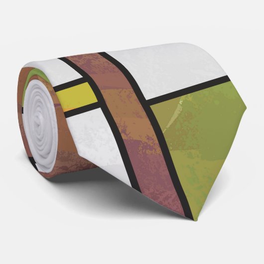 Mondrian Brown Yellow Green Print Stropdas (Opgerold)