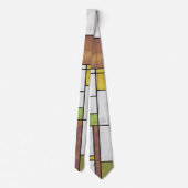 Mondrian Brown Yellow Green Print Stropdas (Achterkant)