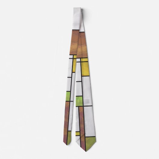 Mondrian Brown Yellow Green Print Stropdas (Achterkant)