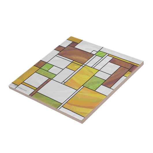 Mondrian Brown Yellow Green Print Tegeltje (Zijkant)