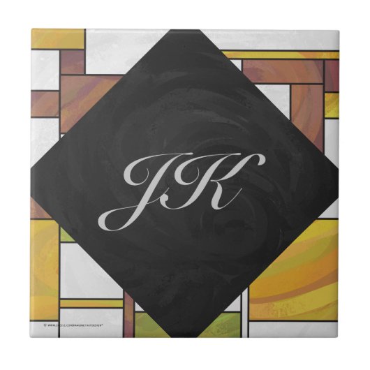 Mondrian Brown Yellow Green Print Tegeltje (Voorkant)