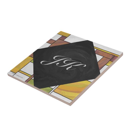 Mondrian Brown Yellow Green Print Tegeltje (Zijkant)