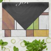 Mondrian Brown Yellow Green Print Theedoek (Gevouwen)