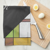 Mondrian Brown Yellow Green Print Theedoek (Quarter Fold)