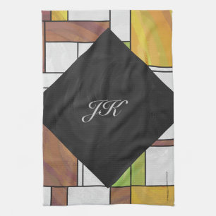 Mondrian Brown Yellow Green Print Theedoek