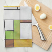 Mondrian Brown Yellow Green Print Theedoek (Quarter Fold)